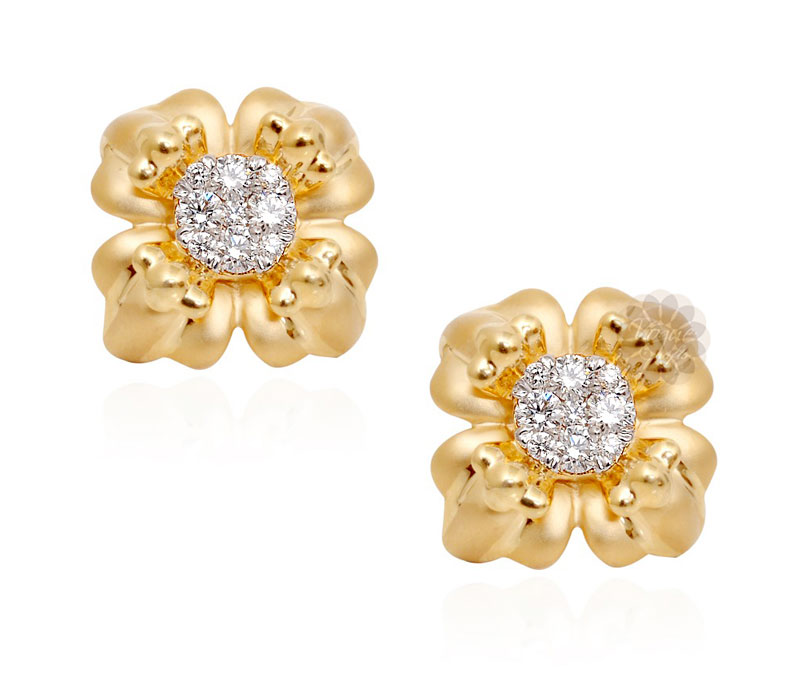 Vogue Crafts & Designs Pvt. Ltd. manufactures Gold and Diamond Flower Stud Earrings at wholesale price.